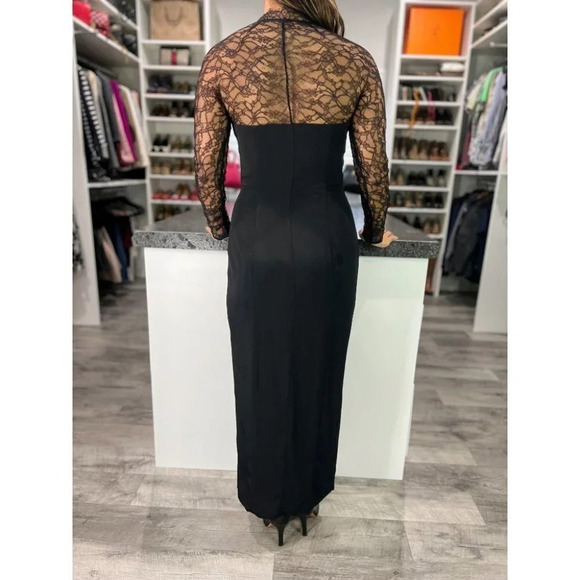 Catherine Malandrino Black Lace Full Sleeved Wrap Gown $330 - Picture 6 of 11